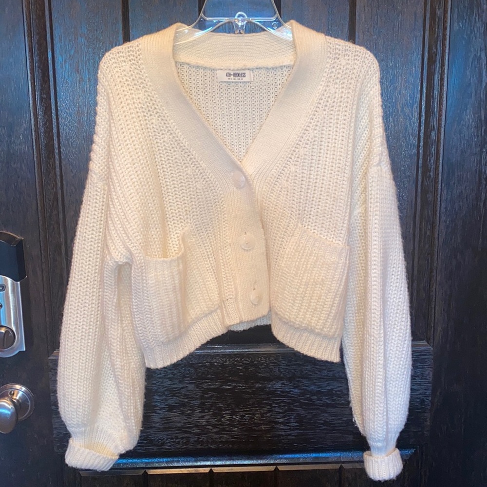 Cropped button down sweater